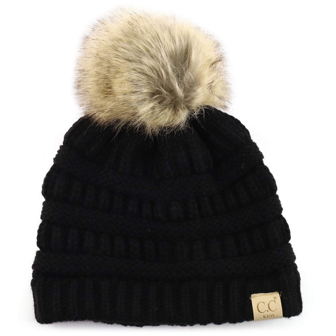 Trendy Apparel Shop Youth Size Kid's Solid Ribbed Pom Knit Beanie Hat