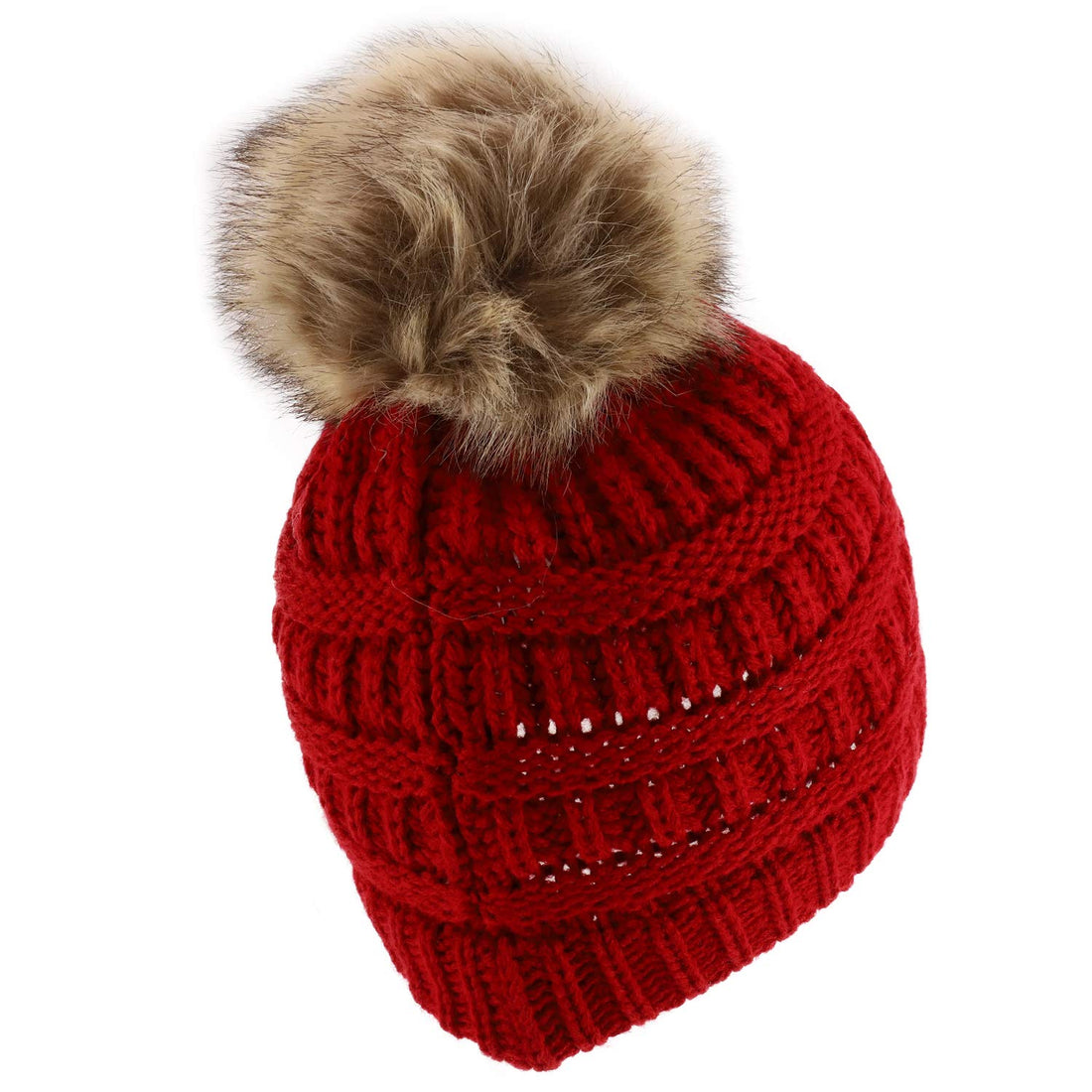 Trendy Apparel Shop Youth Size Kid's Solid Ribbed Pom Knit Beanie Hat