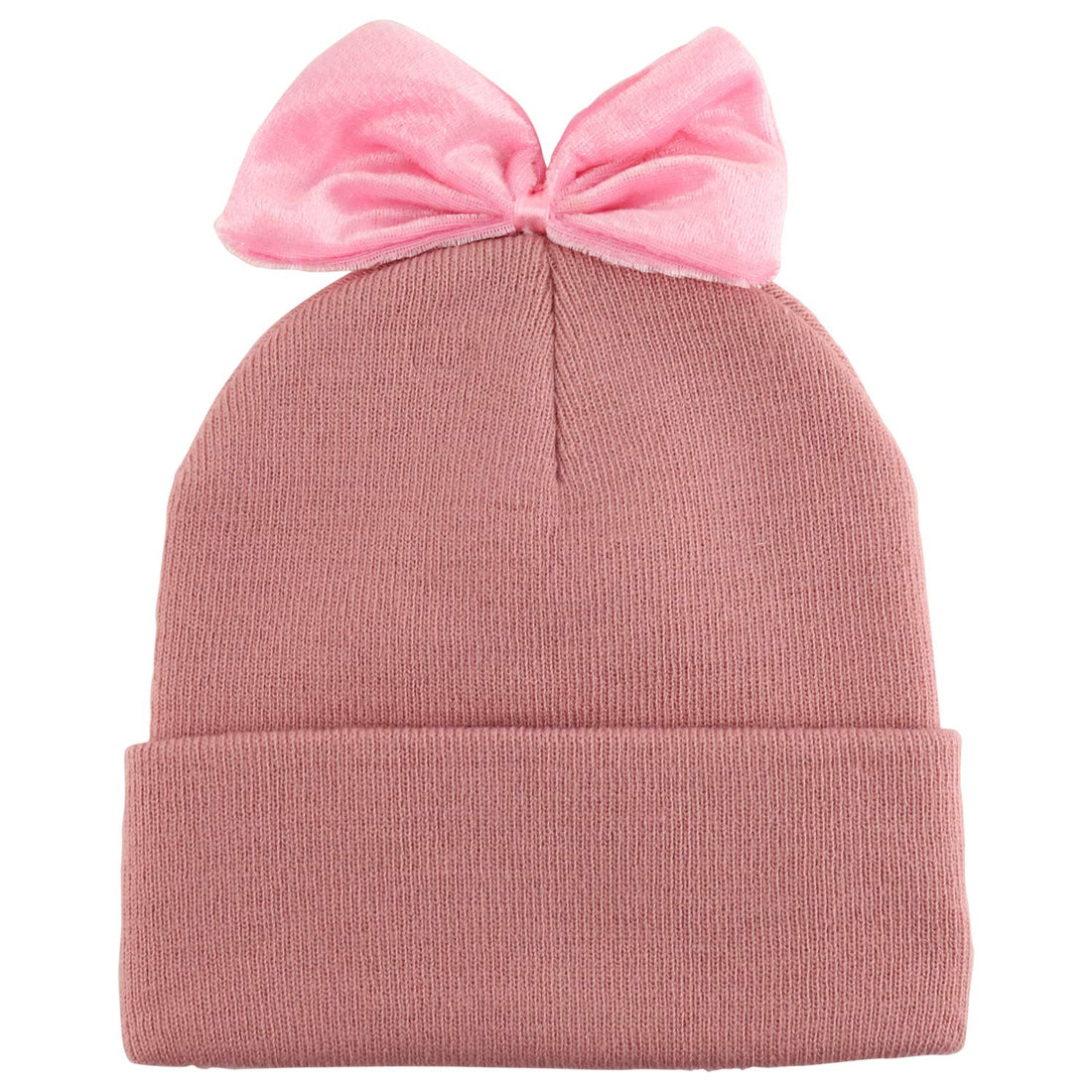 Trendy Apparel Shop Youth Size Girl's Velvet Bow Accent Cuff Long Beanie