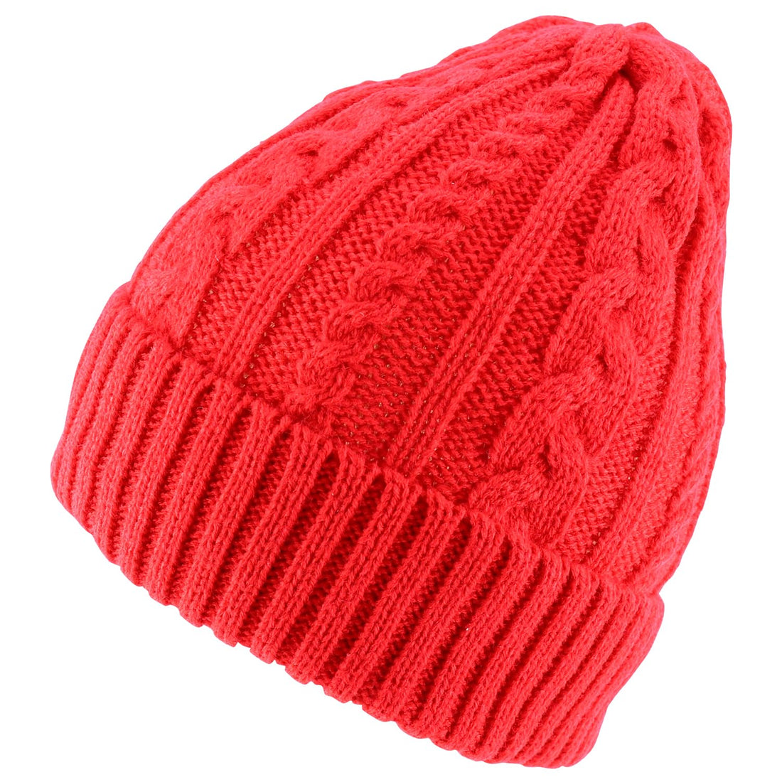 Trendy Apparel Shop Stretch Thick Warm Cable Knit Sherpa Lined Beanie