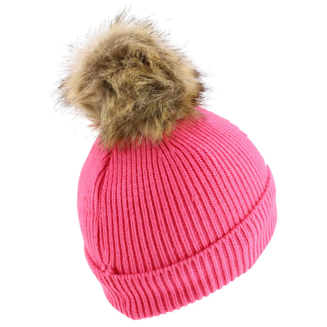 Trendy Apparel Shop Youth Size Kid's Smile Embroidered Faux Fur Pom Beanie