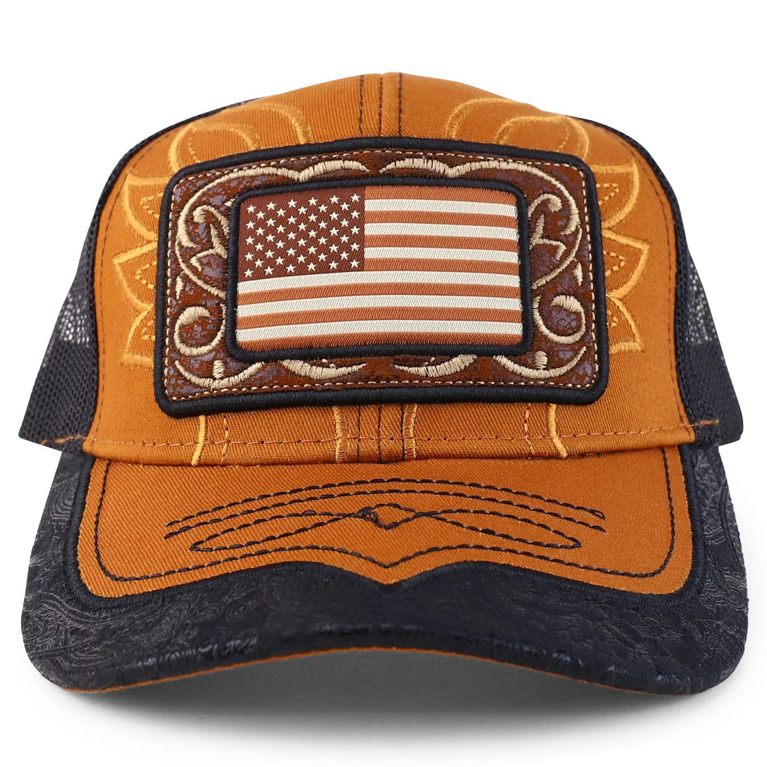 Trendy Apparel Shop America Flag Patch Embroidered Trucker Mesh Baseball Cap