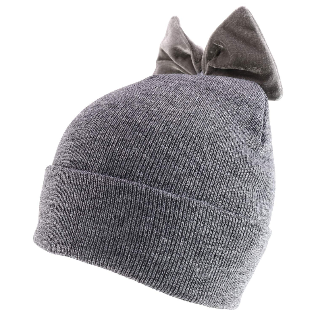 Trendy Apparel Shop Youth Size Girl's Velvet Bow Accent Cuff Long Beanie