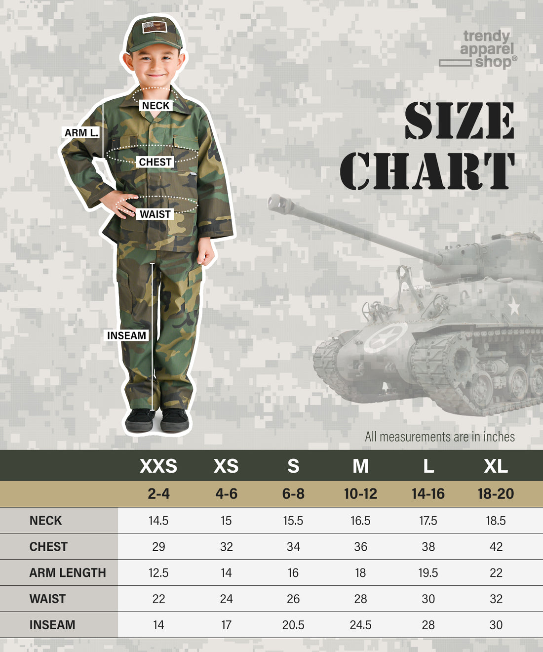 Trendy Apparel Shop Youth Kid's Battle Dress Uniform Camouflage Print Top