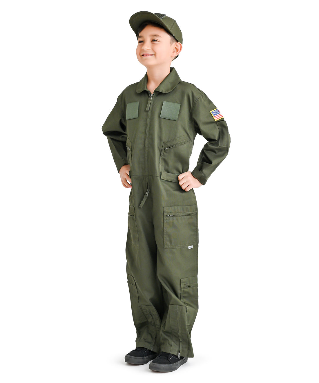 Trendy Apparel Shop Kid's US Pilot Flight Suit Uniform with Hook and Loop Patch