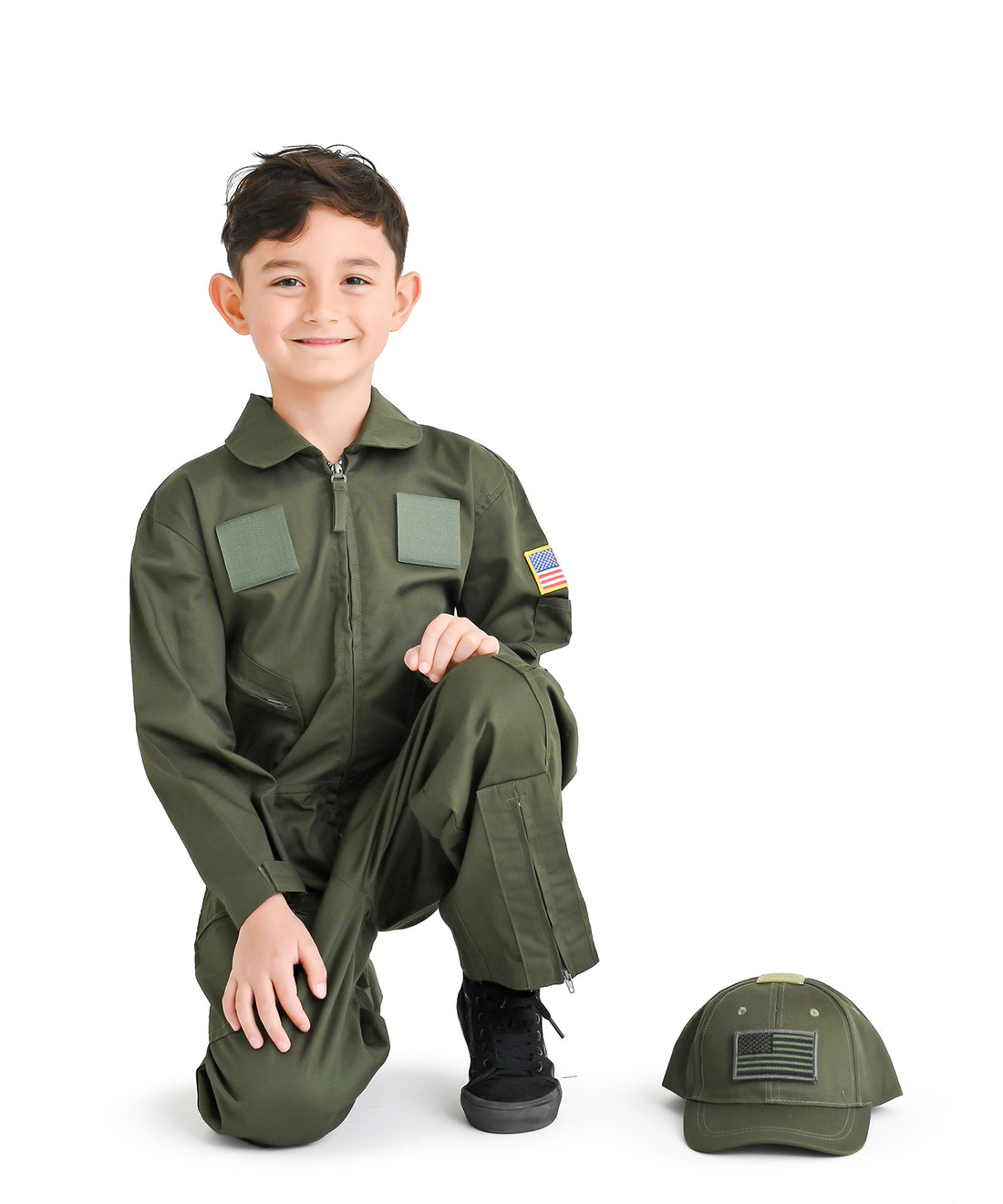 Trendy Apparel Shop Kid's US Pilot Flight Suit Uniform with Hook and Loop Patch