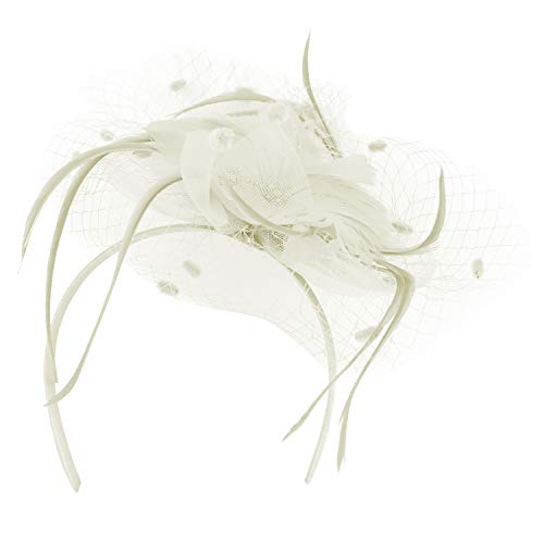 Trendy Apparel Shop Beaded Feather Flowers Swiss Pom Mesh Net Fascinator