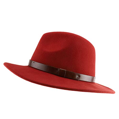 Trendy Apparel Shop Women's Leather Band Wool Felt Large Brim Fedora Hat