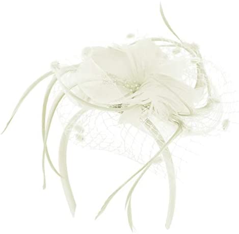 Trendy Apparel Shop Beaded Feather Flowers Swiss Pom Mesh Net Fascinator