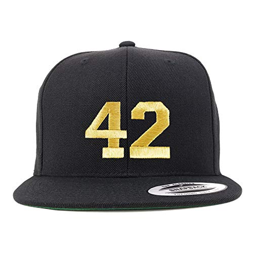 Trendy Apparel Shop Number 42 Gold Thread Flat Bill Snapback Baseball Cap