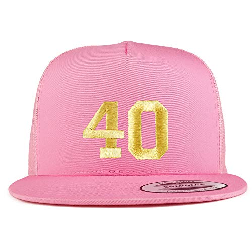 Trendy Apparel Shop Number 40 Gold Thread Embroidered Flat Bill 5 Panel Trucker Cap