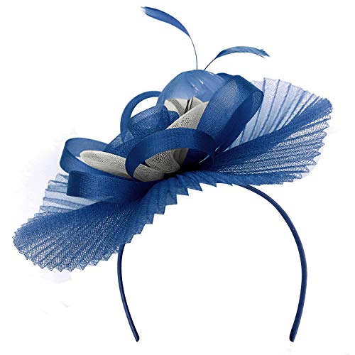 Trendy Apparel Shop Two Tone Loop Flower Pleated Horsehair Feather Fascinator