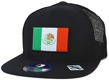 Trendy Apparel Shop Mexico Flag Embroidered Linen Mesh Flatbill Snapback Hat