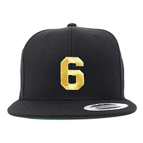 Trendy Apparel Shop Number 6 Gold Thread Flat Bill Snapback Baseball Cap