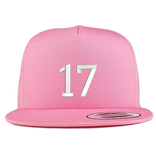 Trendy Apparel Shop Number 17 Embroidered 5 Panel Flatbill Trucker Mesh Cap