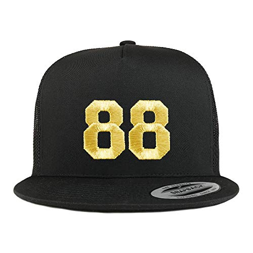 Trendy Apparel Shop Number 88 Gold Thread Embroidered Flat Bill 5 Panel Trucker Cap