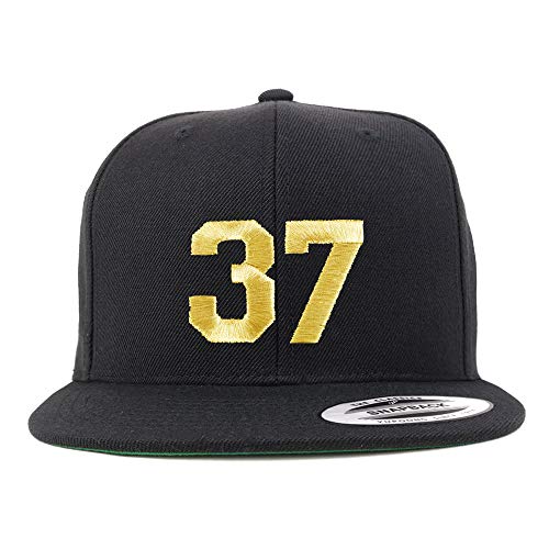 Trendy Apparel Shop Number 37 Gold Thread Flat Bill Snapback Baseball Cap