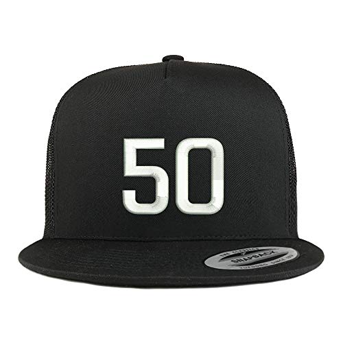 Trendy Apparel Shop Number 50 Embroidered 5 Panel Flatbill Trucker Mesh Cap