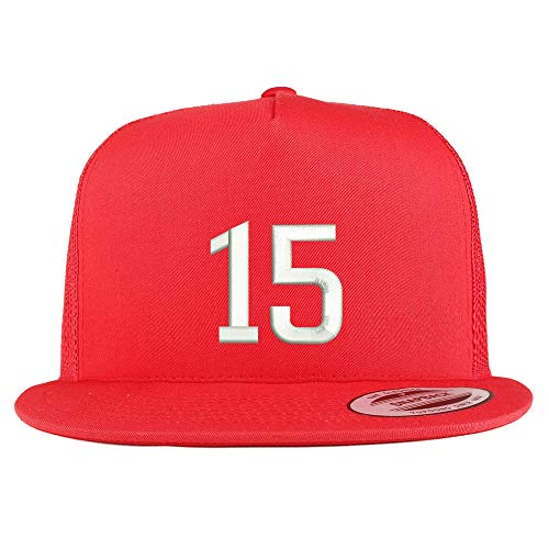 Trendy Apparel Shop Number 15 Embroidered 5 Panel Flatbill Trucker Mesh Cap