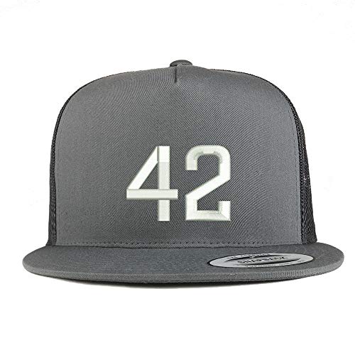 Trendy Apparel Shop Number 42 Embroidered 5 Panel Flatbill Trucker Mesh Cap