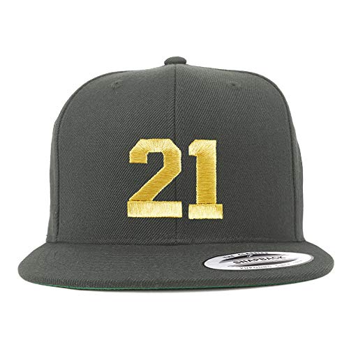 Trendy Apparel Shop Number 21 Gold Thread Flat Bill Snapback Baseball Cap