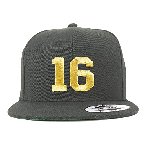 Trendy Apparel Shop Number 16 Gold Thread Flat Bill Snapback Baseball Cap