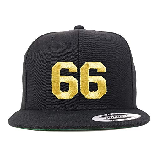 Trendy Apparel Shop Number 66 Gold Thread Flat Bill Snapback Baseball Cap