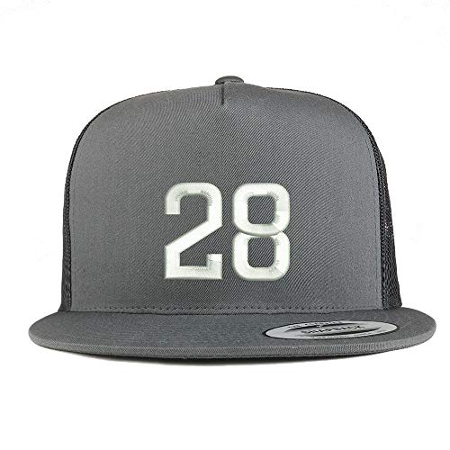 Trendy Apparel Shop Number 28 Embroidered 5 Panel Flatbill Trucker Mesh Cap