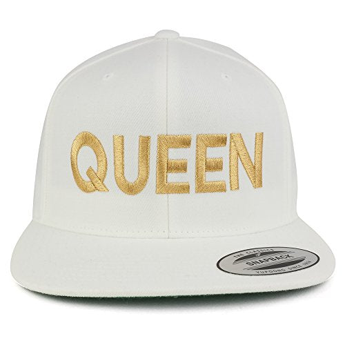 Trendy Apparel Shop Flexfit Queen Metallic Gold Embroidered Flat Bill Snapback Cap