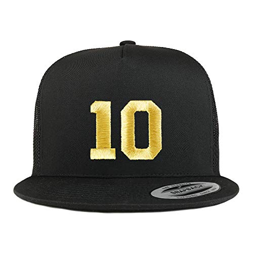 Trendy Apparel Shop Number 10 Gold Thread Embroidered Flat Bill 5 Panel Trucker Cap