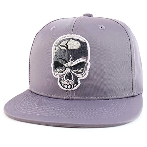 Trendy Apparel Shop Cracked Skull Embroidered Satin Flatbill Baseball Cap