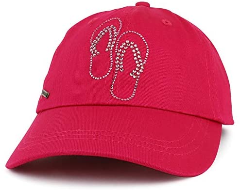 Trendy Apparel Shop Rhinestone Decorated Flip Flop Unstructured Baseball Cap - Pink