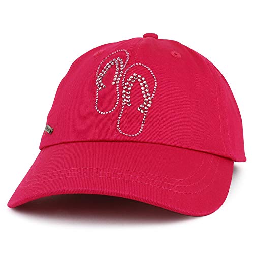 Trendy Apparel Shop Rhinestone Decorated Flip Flop Unstructured Baseball Cap - Pink