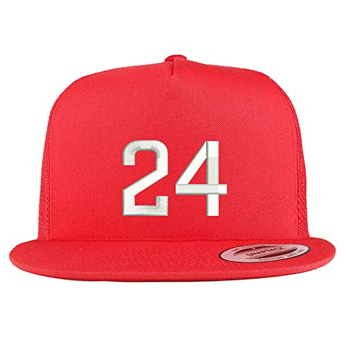 Trendy Apparel Shop Number 24 Embroidered 5 Panel Flatbill Trucker Mesh Cap