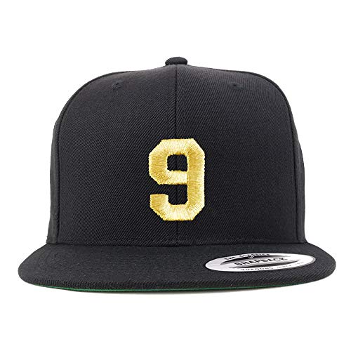 Trendy Apparel Shop Number 9 Gold Thread Flat Bill Snapback Baseball Cap