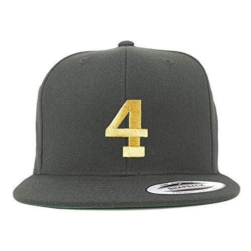 Trendy Apparel Shop Number 4 Gold Thread Flat Bill Snapback Baseball Cap