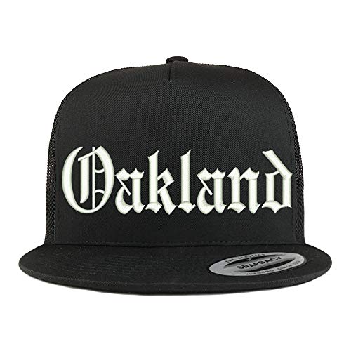 Trendy Apparel Shop Old English Font Oakland City Embroidered 5 Panel Mesh Cap