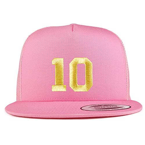 Trendy Apparel Shop Number 10 Gold Thread Embroidered Flat Bill 5 Panel Trucker Cap