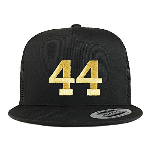 Trendy Apparel Shop Number 44 Gold Thread Embroidered Flat Bill 5 Panel Trucker Cap