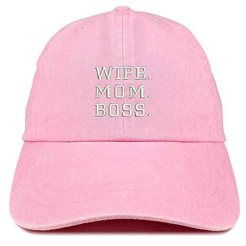 Trendy Apparel Shop Wife Mom Boss Embroidered Washed Cotton Adjustable Cap