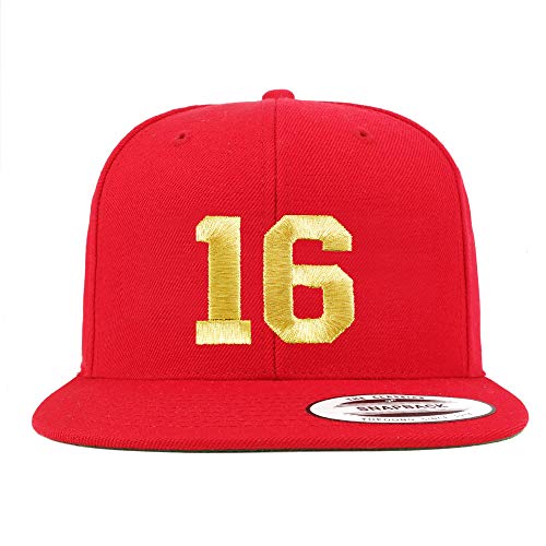 Trendy Apparel Shop Number 16 Gold Thread Flat Bill Snapback Baseball Cap