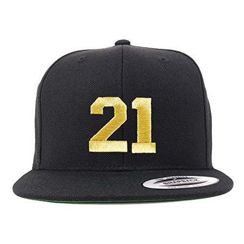 Trendy Apparel Shop Number 21 Gold Thread Flat Bill Snapback Baseball Cap