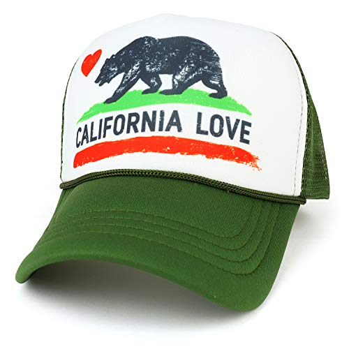 Trendy Apparel Shop California Love Bear Flag Printed Foam Mesh Trucker Cap