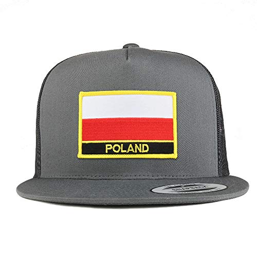 Trendy Apparel Shop Poland Flag 5 Panel Flatbill Trucker Mesh Snapback Cap