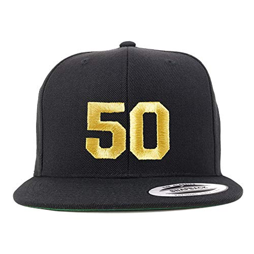 Trendy Apparel Shop Number 50 Gold Thread Flat Bill Snapback Baseball Cap