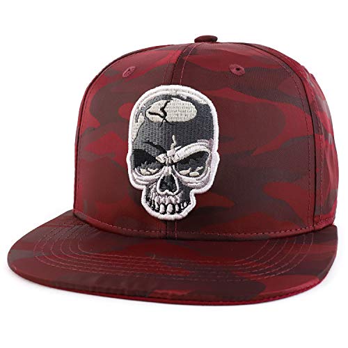 Trendy Apparel Shop Cracked Skull Embroidered Satin Flatbill Baseball Cap