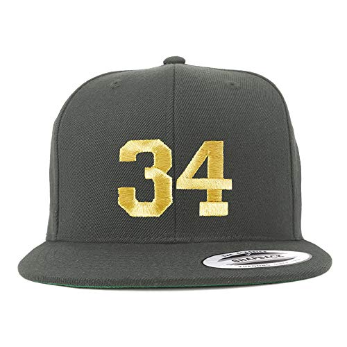 Trendy Apparel Shop Number 34 Gold Thread Flat Bill Snapback Baseball Cap