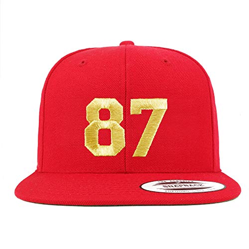 Trendy Apparel Shop Number 87 Gold Thread Flat Bill Snapback Baseball Cap