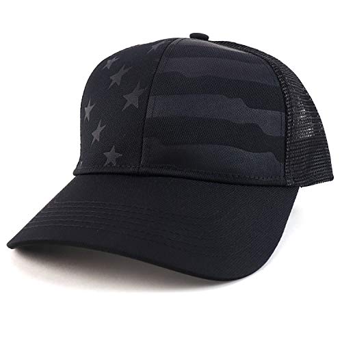 Trendy Apparel Shop Debossed Stars and Striped Trucker Mesh Back Baseball Cap