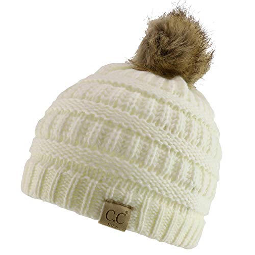 Trendy Apparel Shop Youth Size Kid's Solid Ribbed Pom Knit Beanie Hat